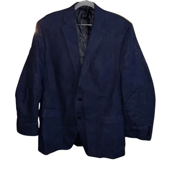 Lauren Ralph Lauren Navy Blue Linen Blazer Size 44R - Picture 2 of 8